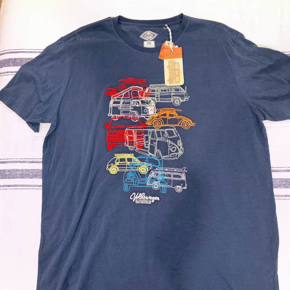 Fat Face Blue Tee with Multicolor Car Graphics